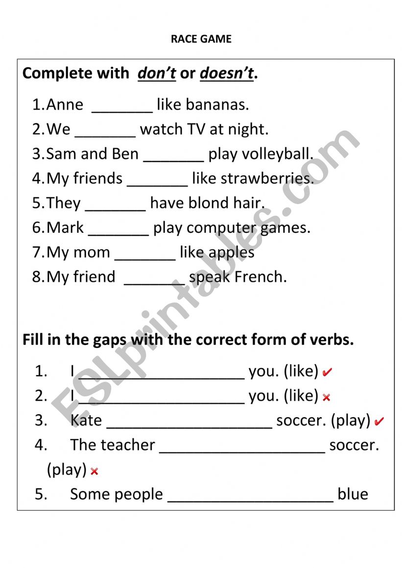 Race competition present simple affirmative, negative