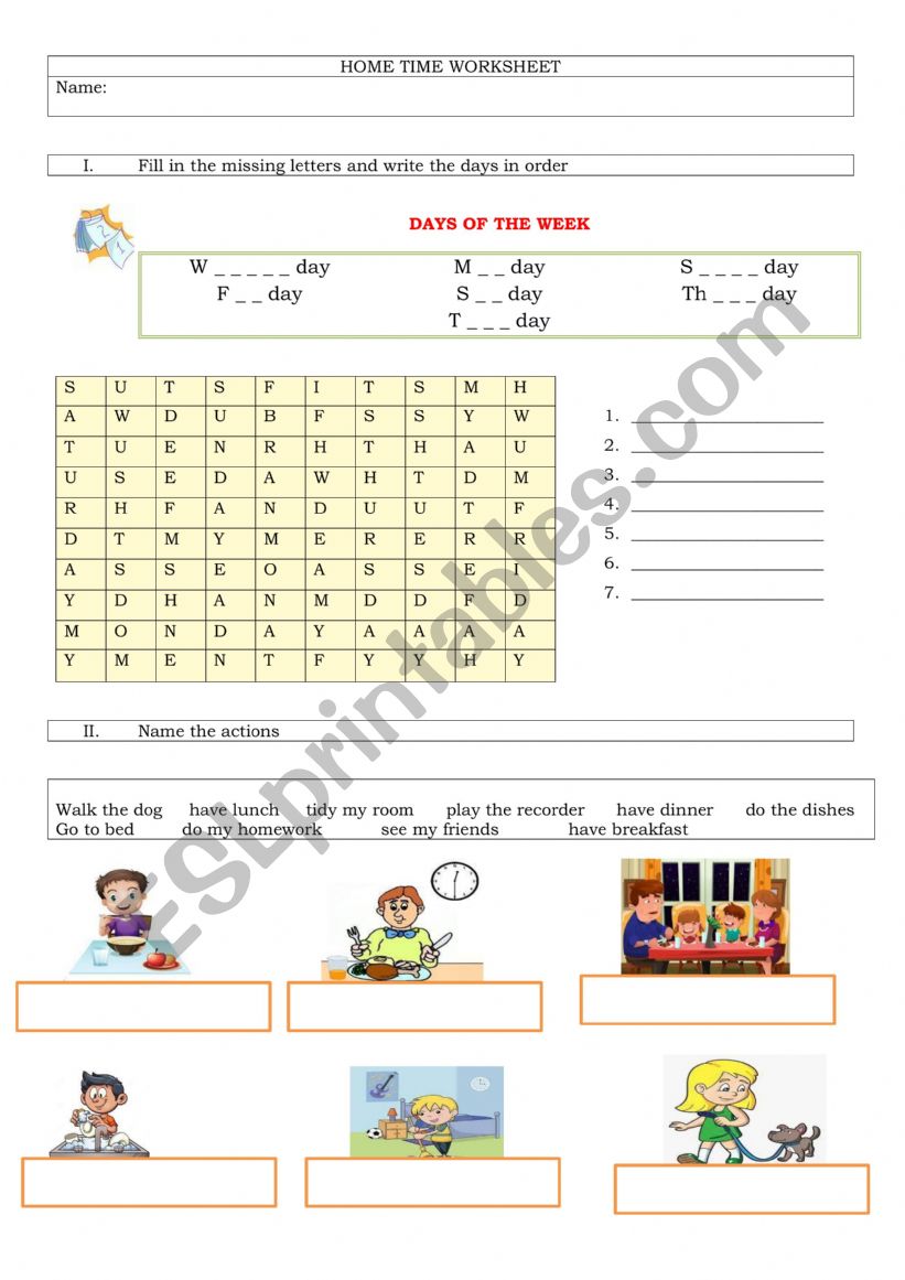 Daily activities worksheet