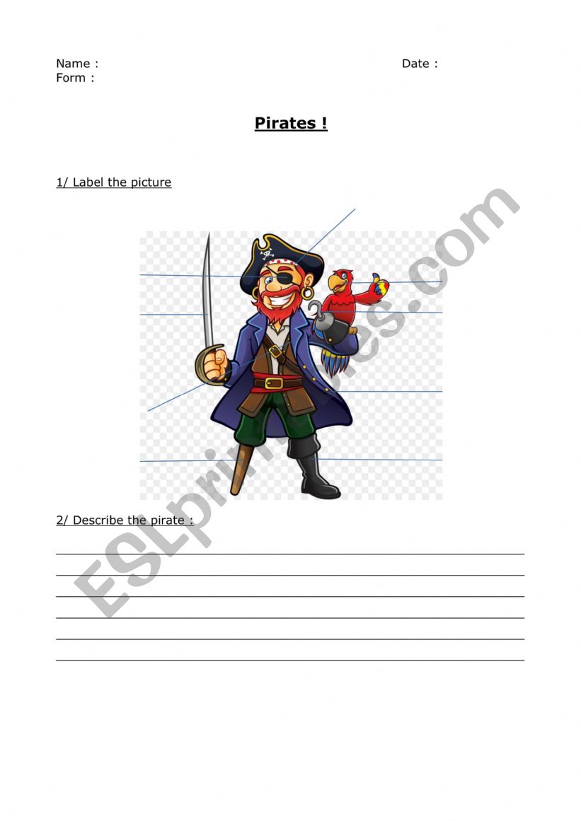 Pirates - vocab test worksheet