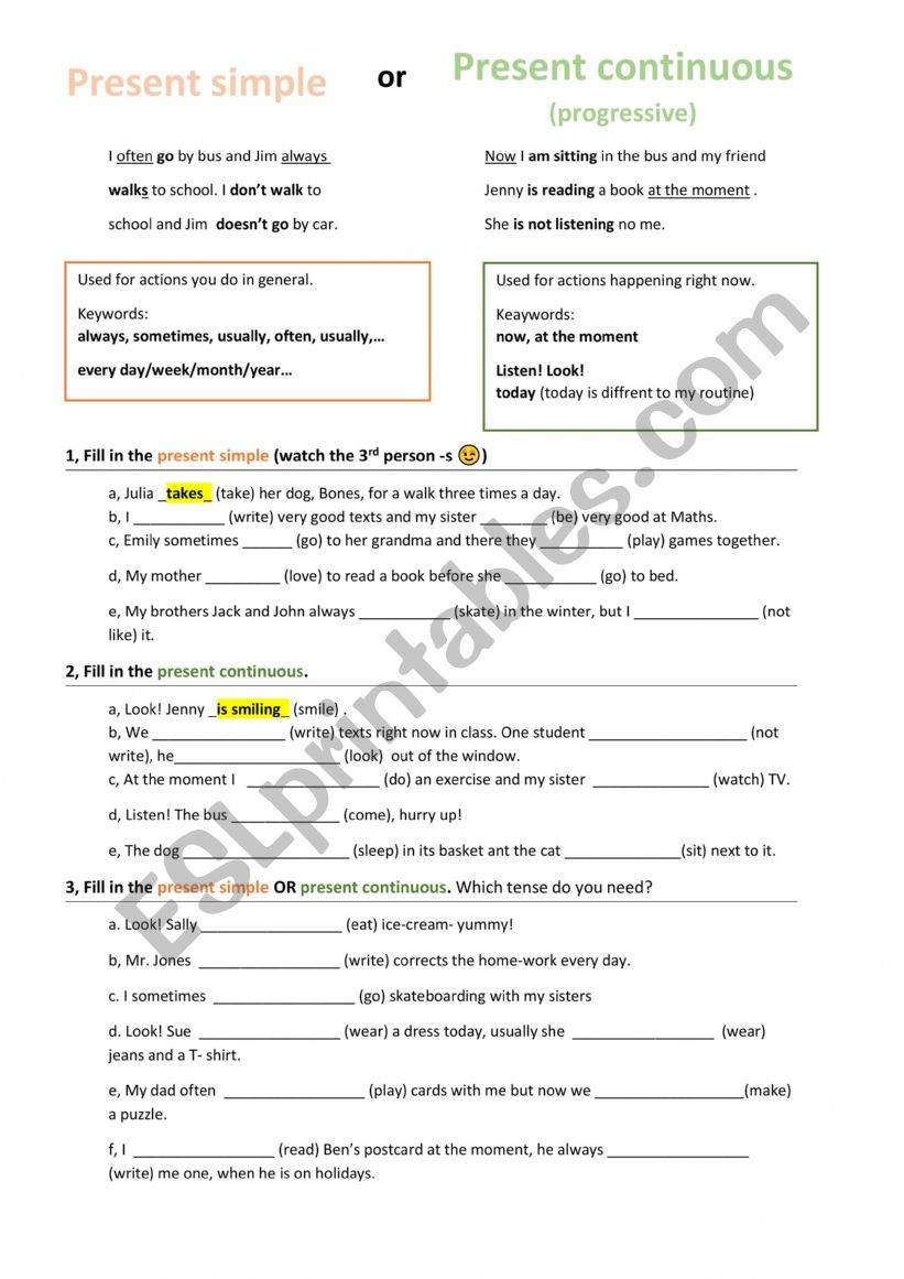 Present simple vs. continuous worksheet