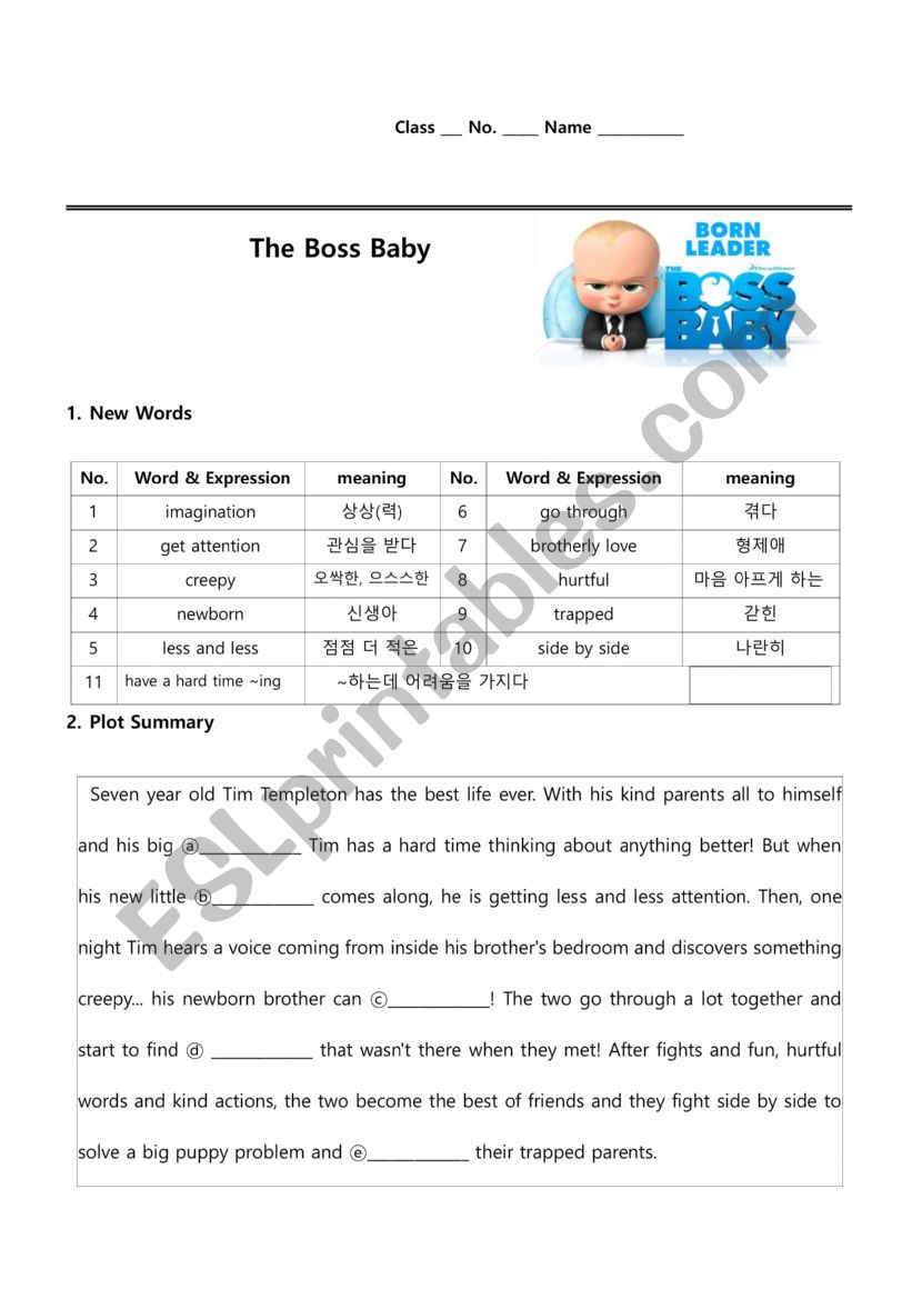 The Boss Baby worksheet