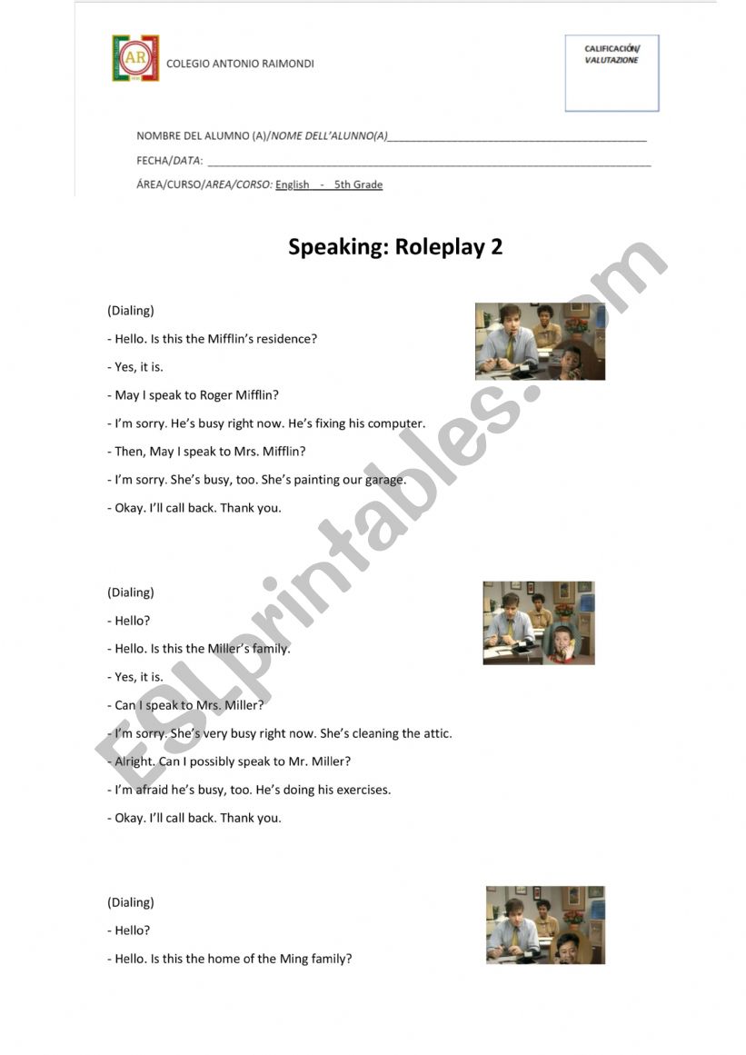 Speaking Time worksheet