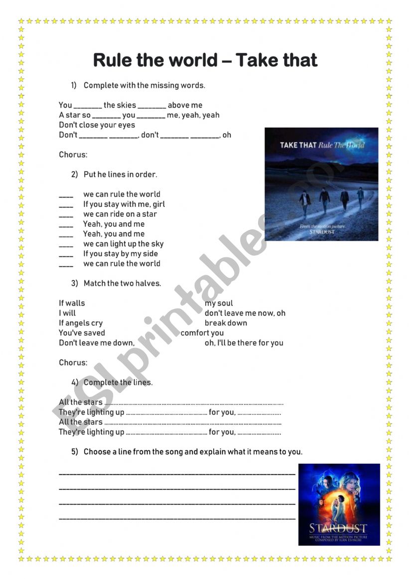 Song Worksheet: Rule The World - Take That