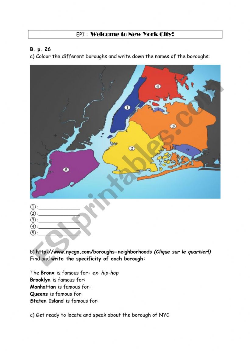 NYC Boroughs worksheet