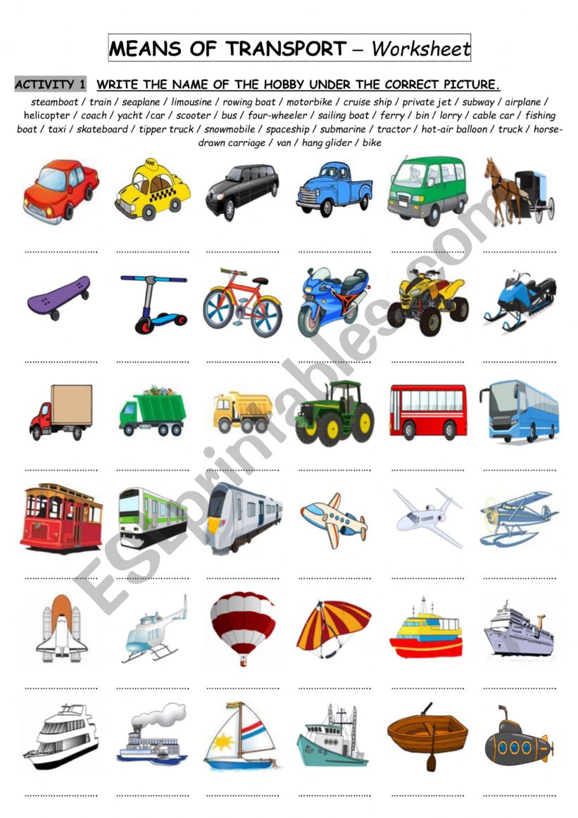 MEANS OF TRANSPORT - ESL worksheet by Aldjia