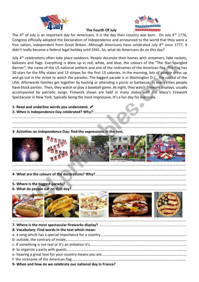 The Fourth of July worksheet