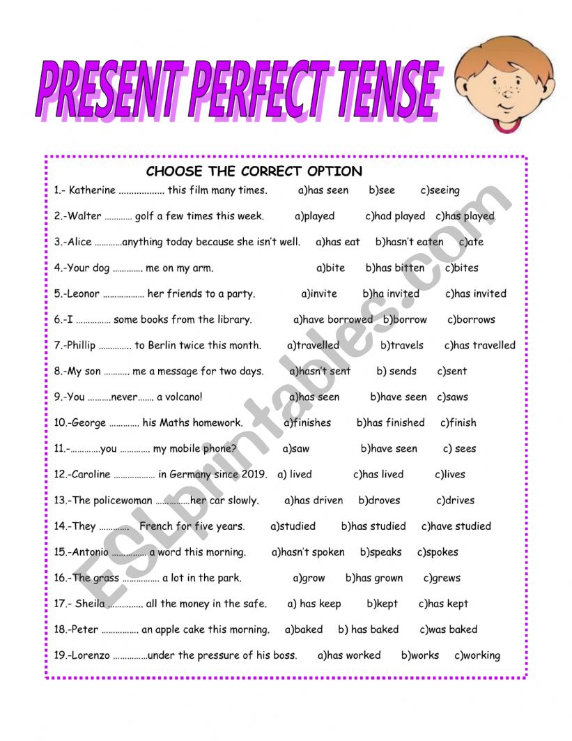 PRESENT PERFECT TENSE - ESL worksheet by mariaah