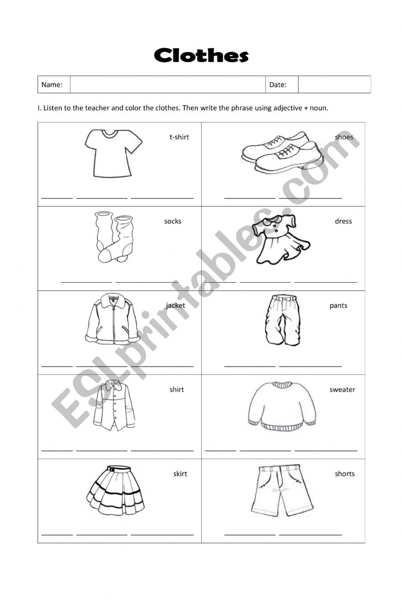 CLOTHES - ESL worksheet by claudiamcastro