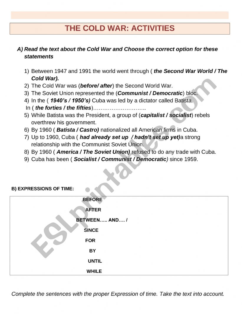 THE COLD WAR worksheet