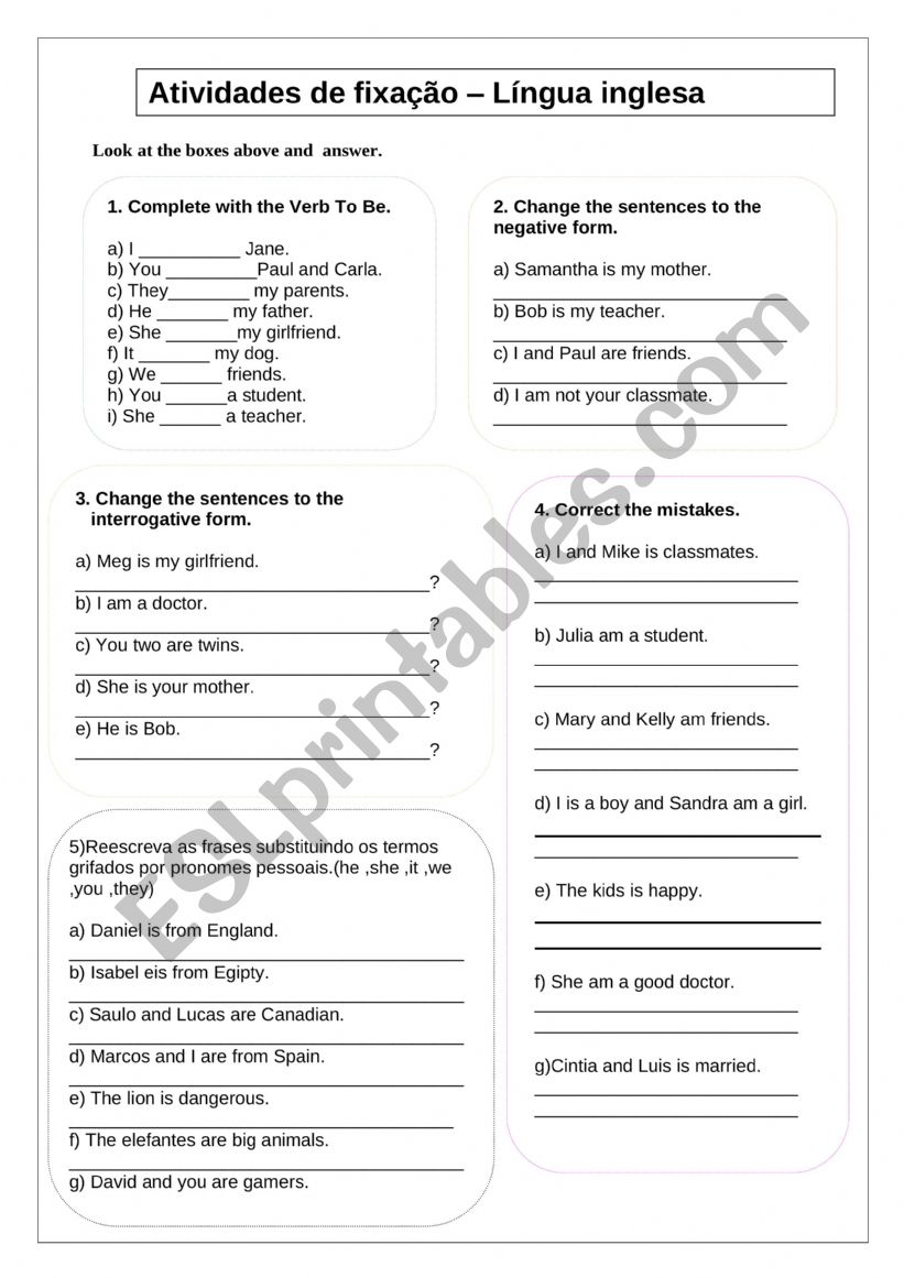 Verb to be worksheet