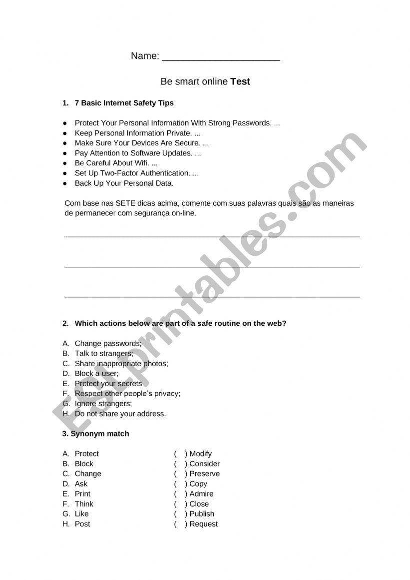 Be smart online  worksheet