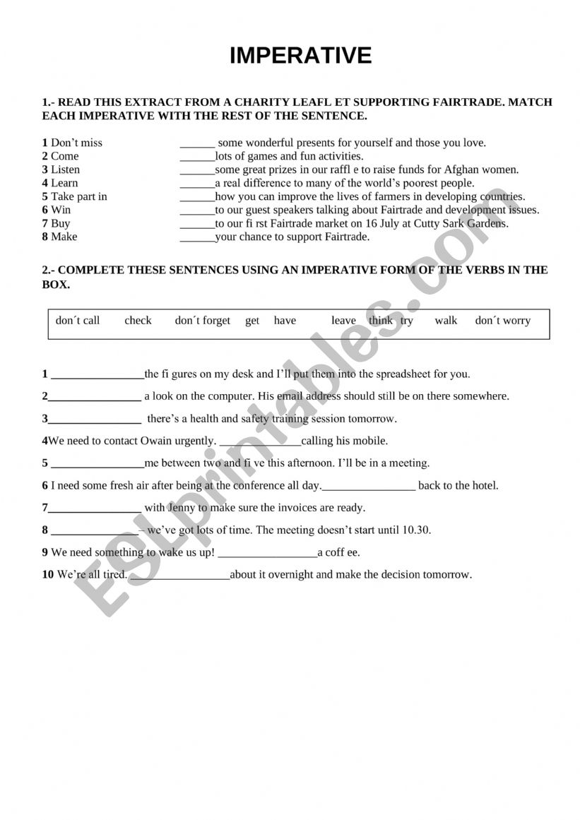 IMPERATIVE worksheet