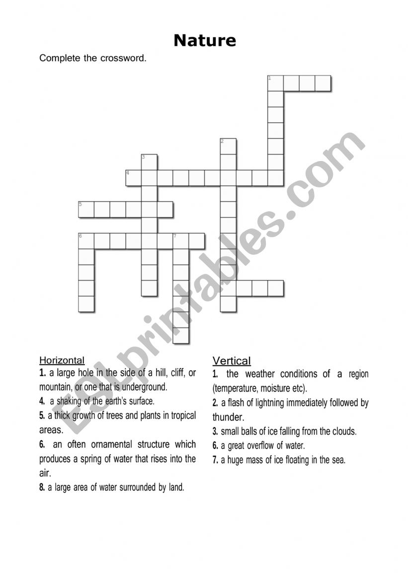 Crossword: Nature ESL worksheet by Phx1197