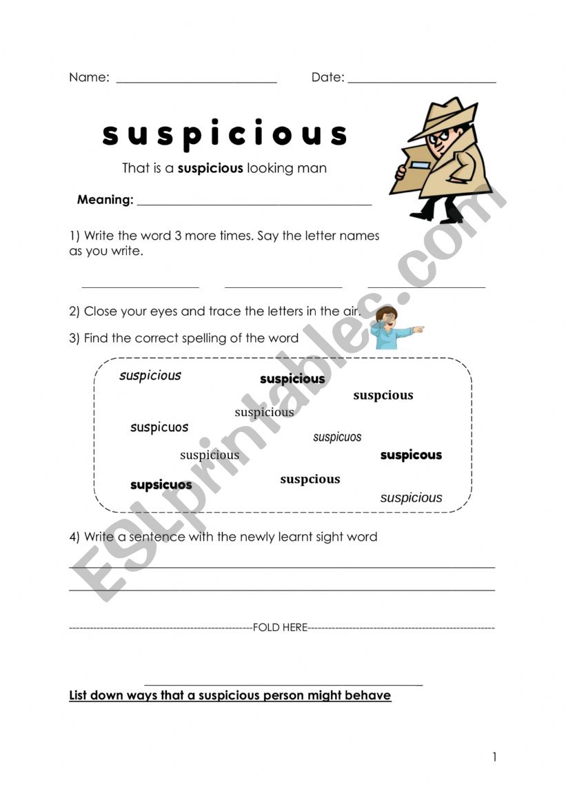 Sight word - Suspicious worksheet