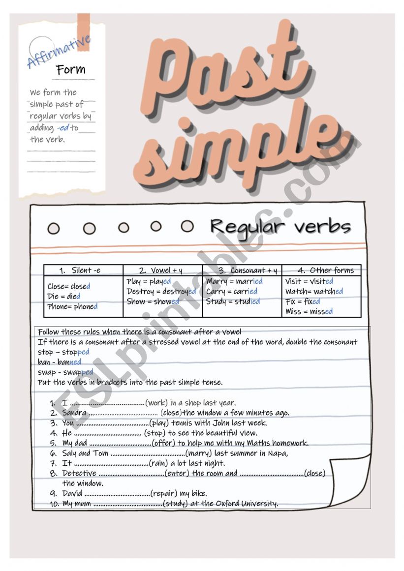 Past Simple regular verbs worksheet