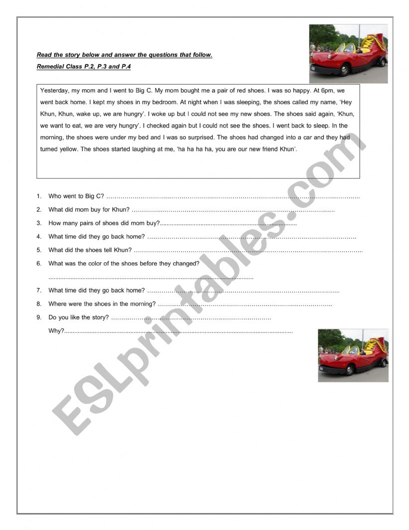 Comprehension worksheet