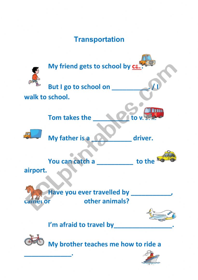 Transportation worksheet