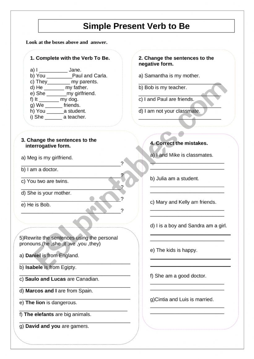 Semple Present Verb to be worksheet