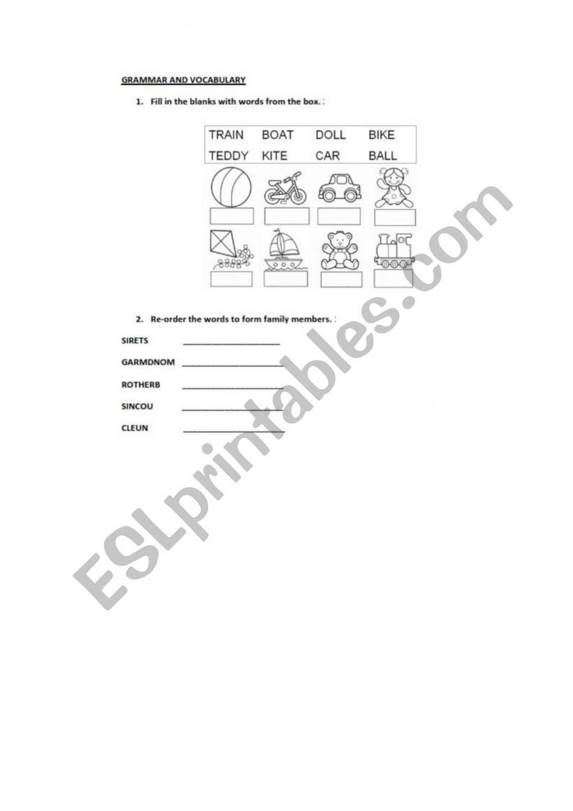 Toys and Family Vocabulary worksheet