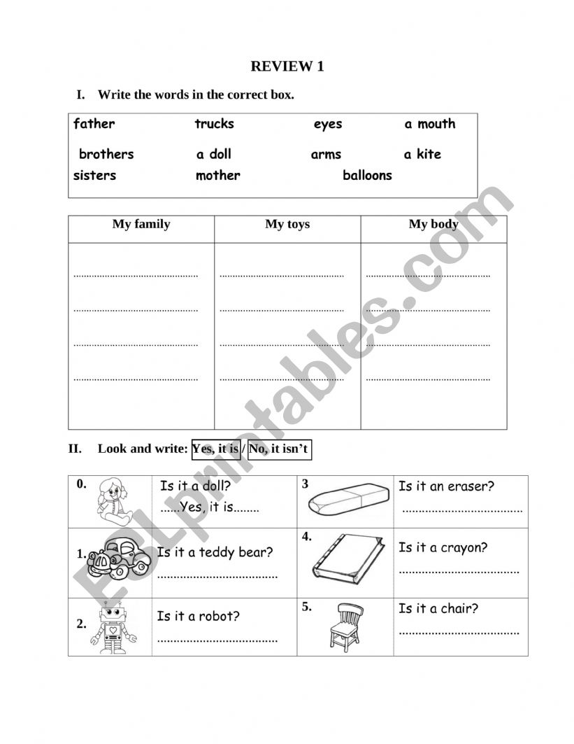 Review Unit 1  worksheet