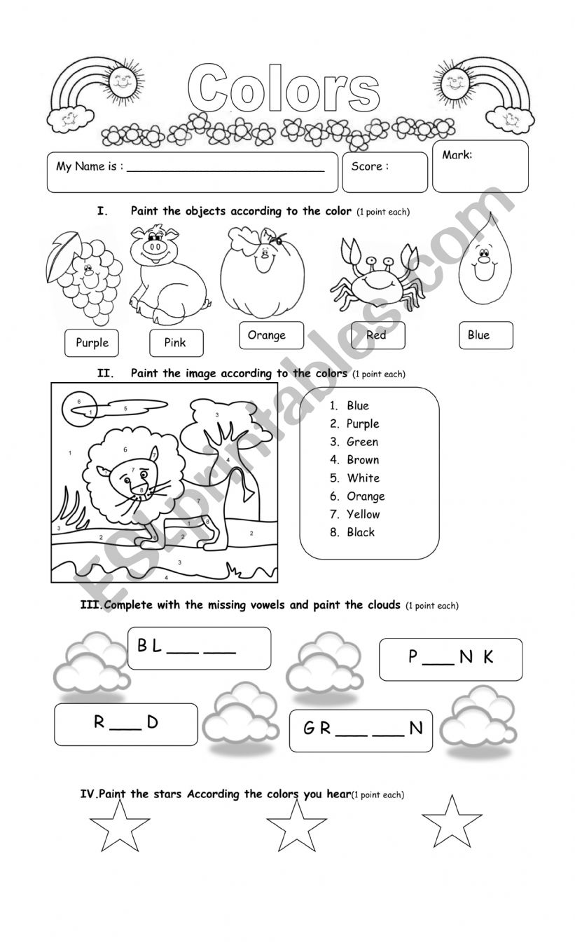 colors exercise worksheet