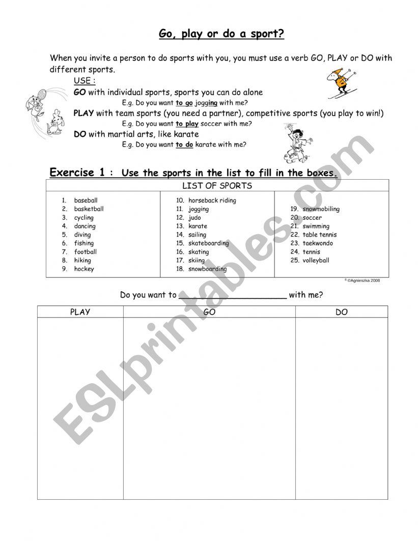 Sports verbs worksheet