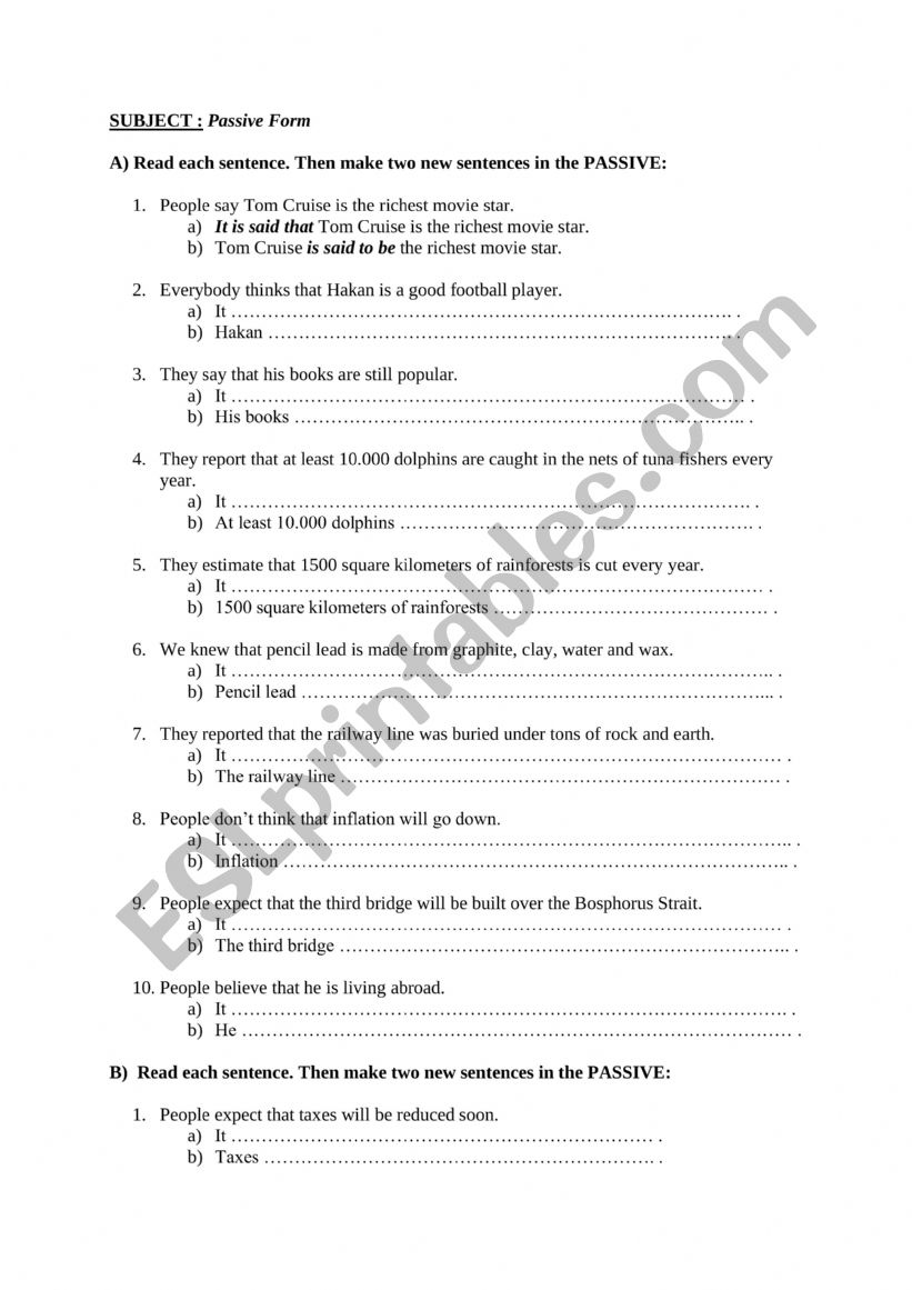 Passives worksheet