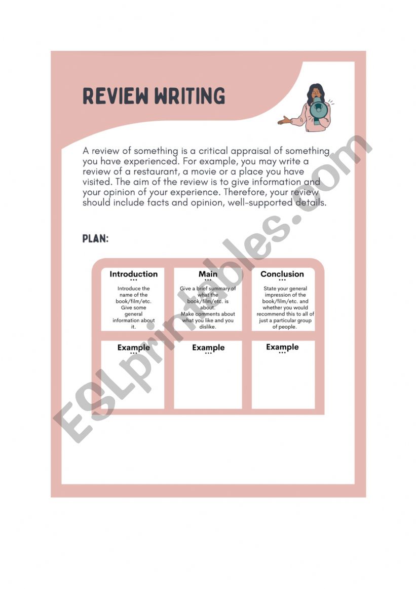 Review Writing - Restaurant worksheet