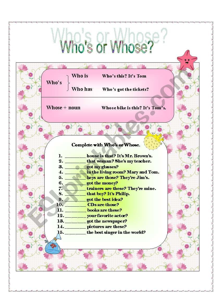 Whose Worksheets Printable
