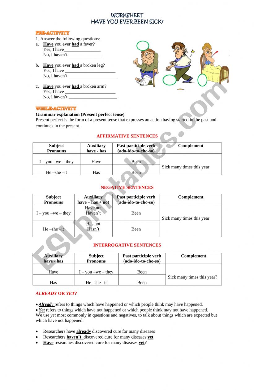 Have you ever been sick? worksheet