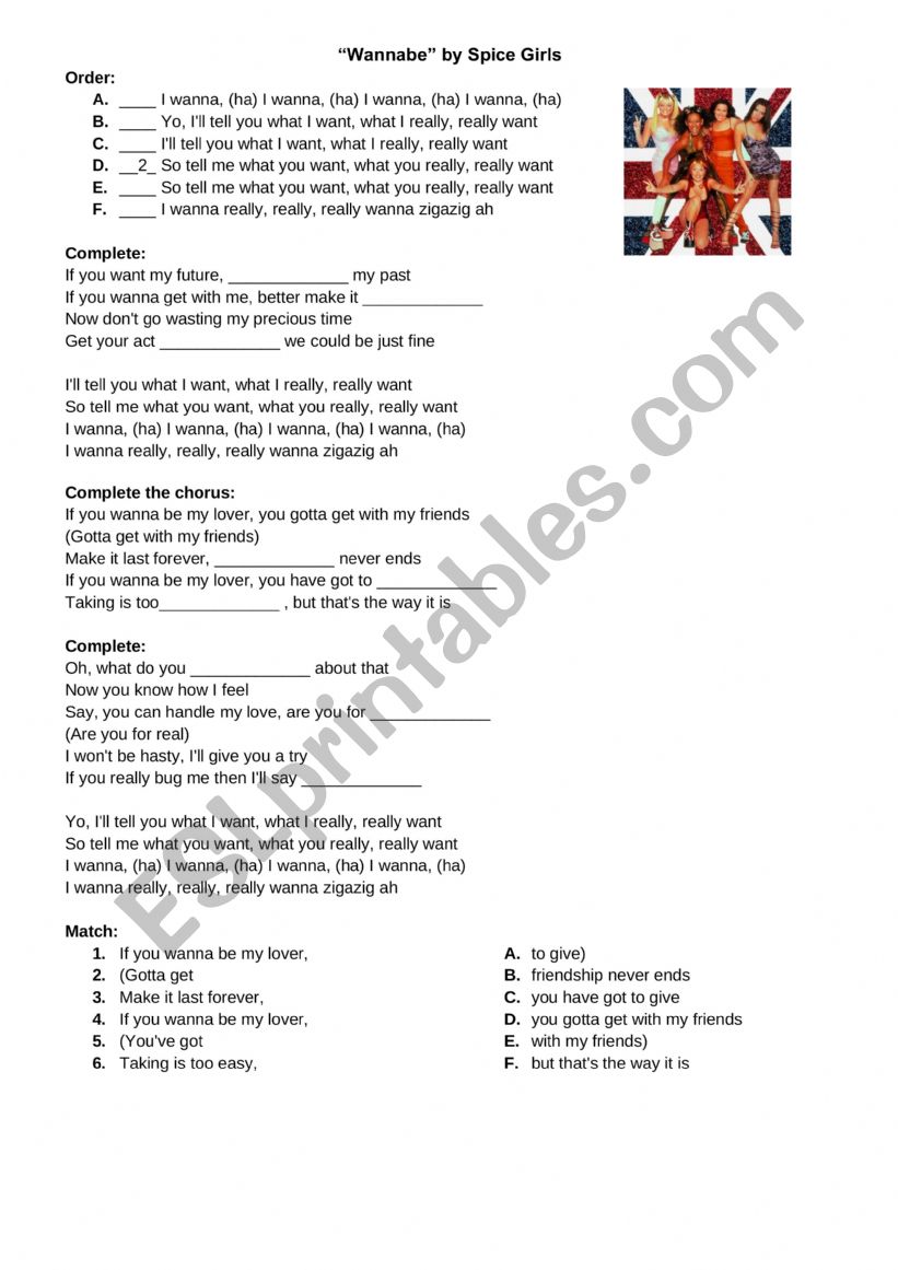 english-worksheets-wannabe-song-lesson