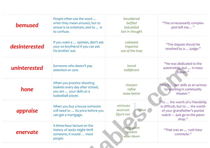 misued words  worksheet