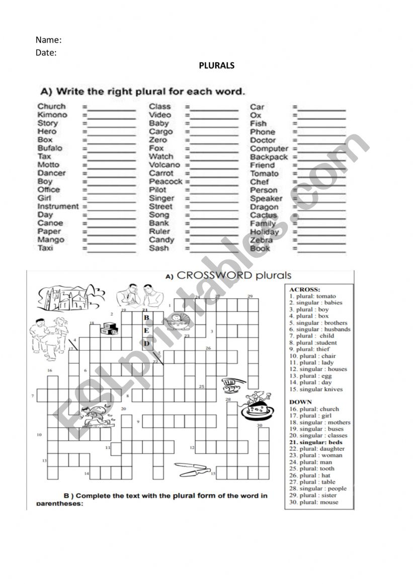 PLURALS worksheet