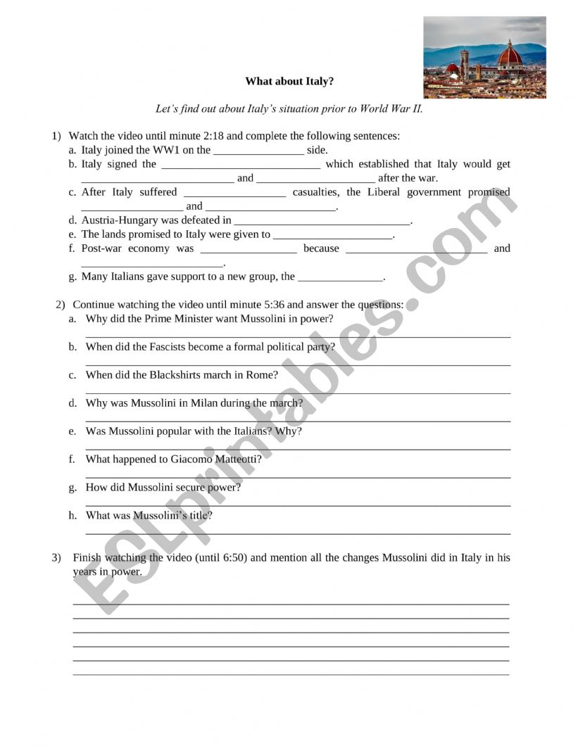 Italy before WWII worksheet