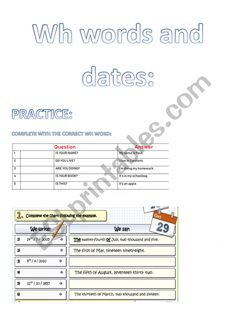 WH Words Basic Questions and Dates
