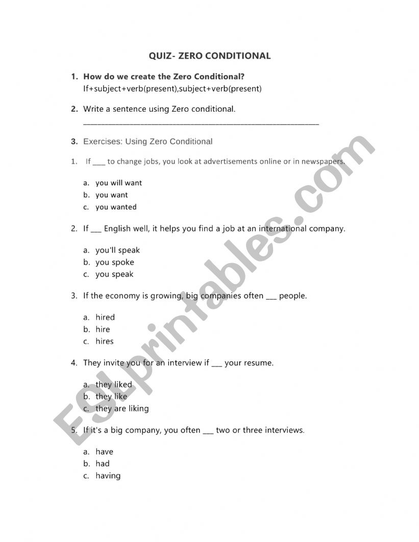 Quiz If Conditionals worksheet