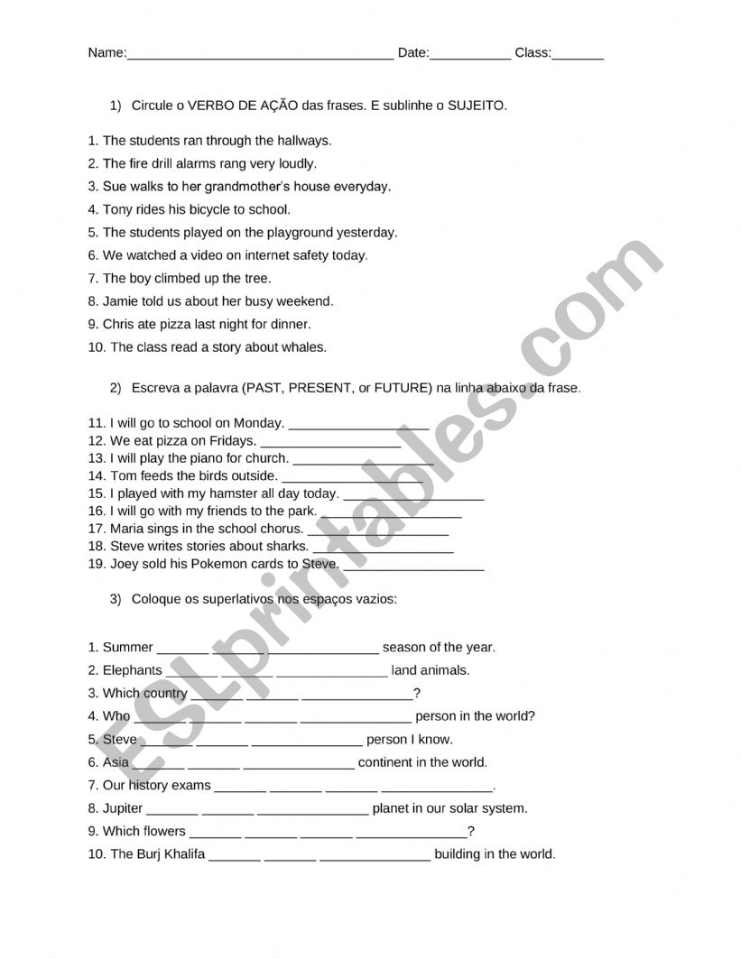 Present, Past and Future worksheet