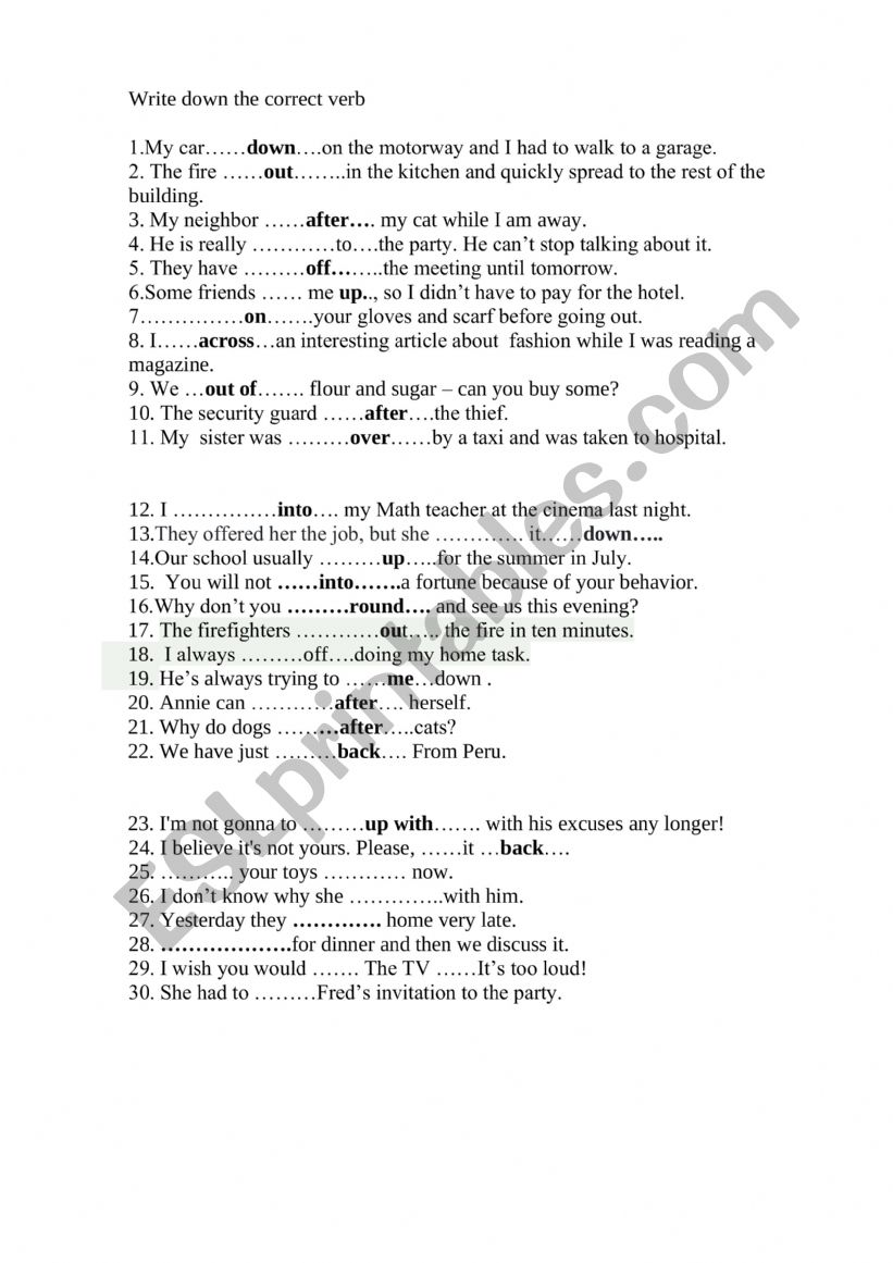 English worksheets: phrasal verbs