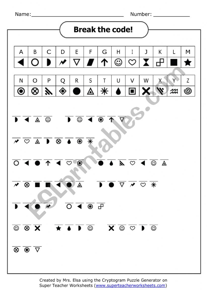 Break the code worksheet