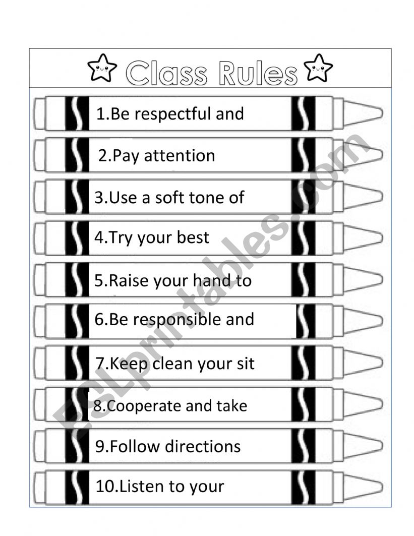 English worksheets CLASS RULES