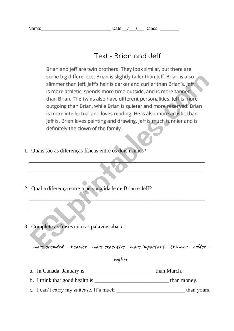 Comparative and Superlative exercises