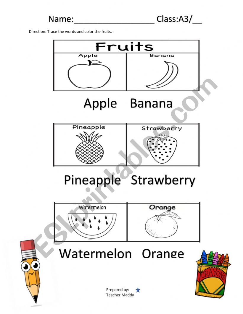 Fruits worksheet worksheet