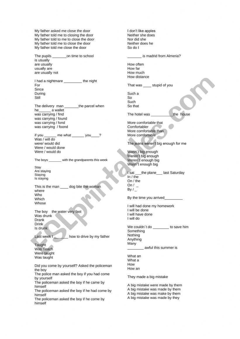  gramma multi test worksheet