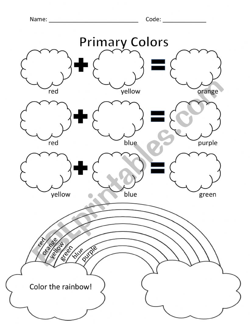Primary colors worksheet