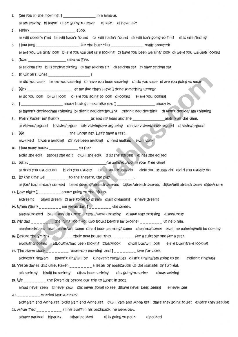 all tenses revision worksheet