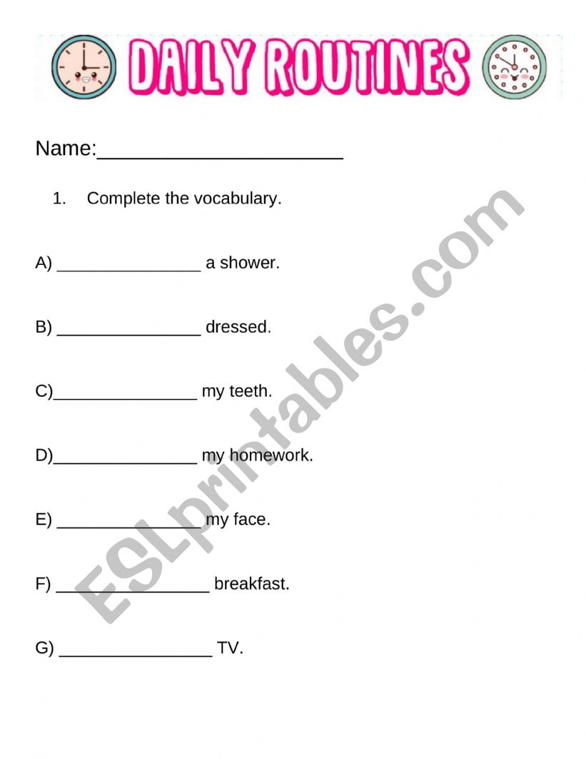 Daily routine worksheet worksheet