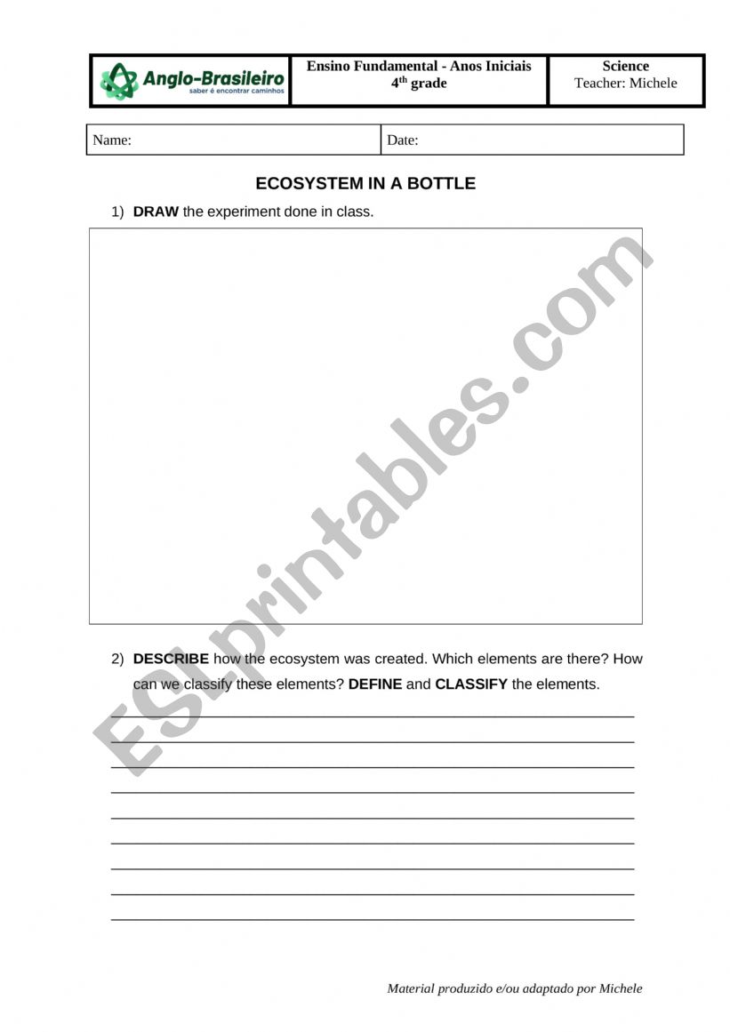 ECOSYSTEM IN A BOTTLE worksheet