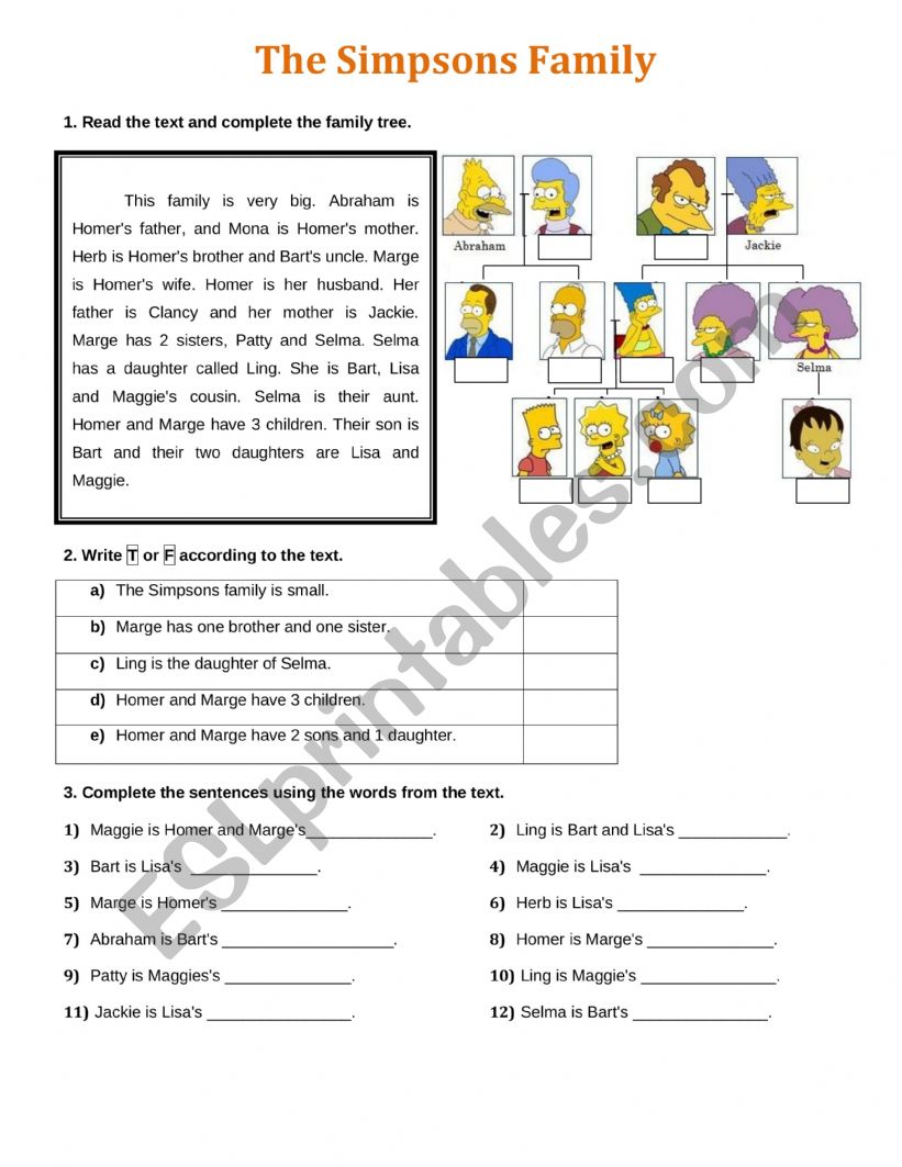 The Simpsons Family worksheet