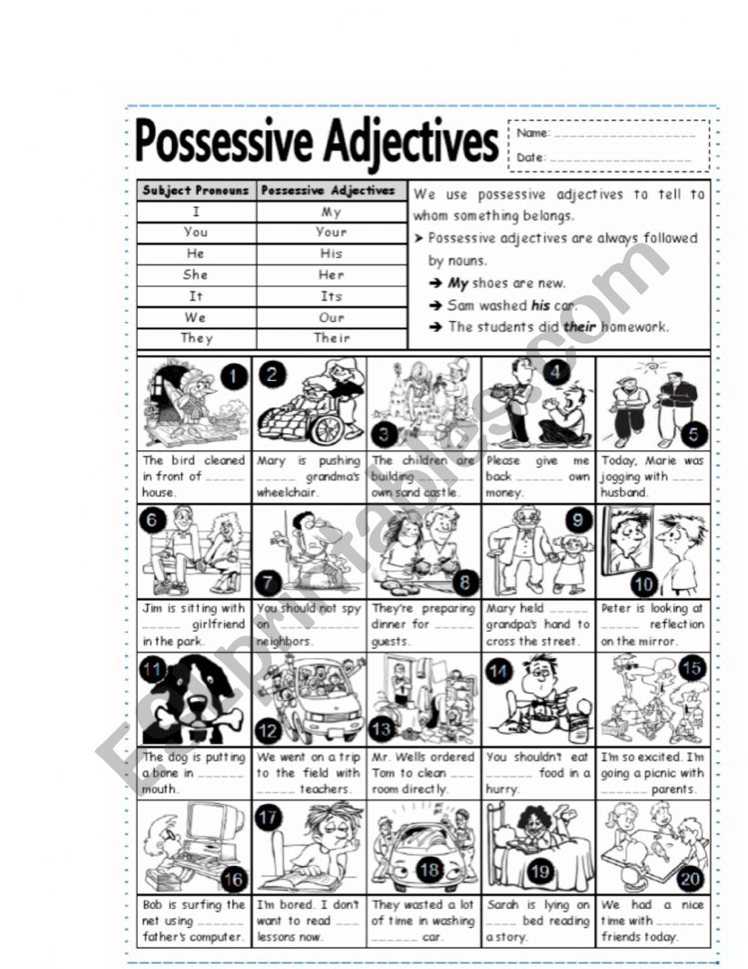 Possessive adjetives worksheet