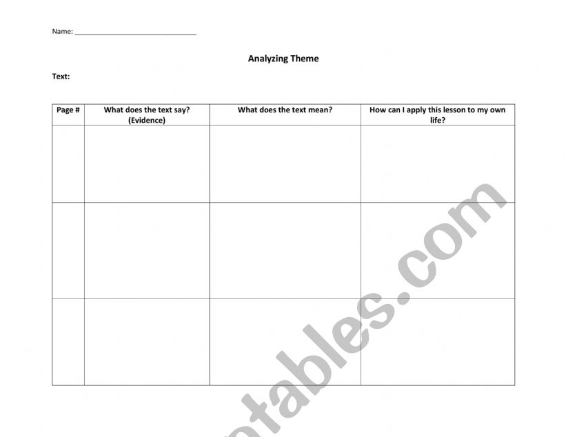 Theme Graphic Organizer worksheet
